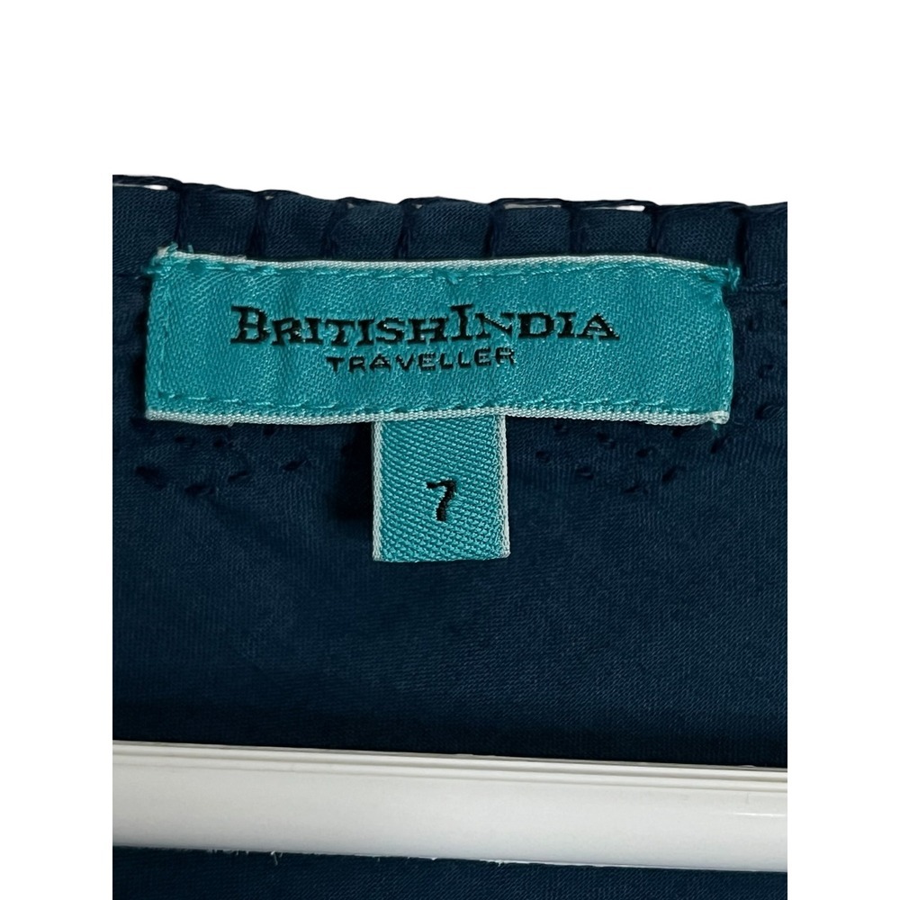 British India Traveller Navy Blue Embroidered V-Neck Top - Sz 7 (Small/Med) - Picture 2 of 5